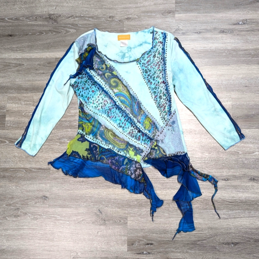 Seandara Boho Top Size M Beaded Chiffon Mixed Media Fairy Feminine Mermaid